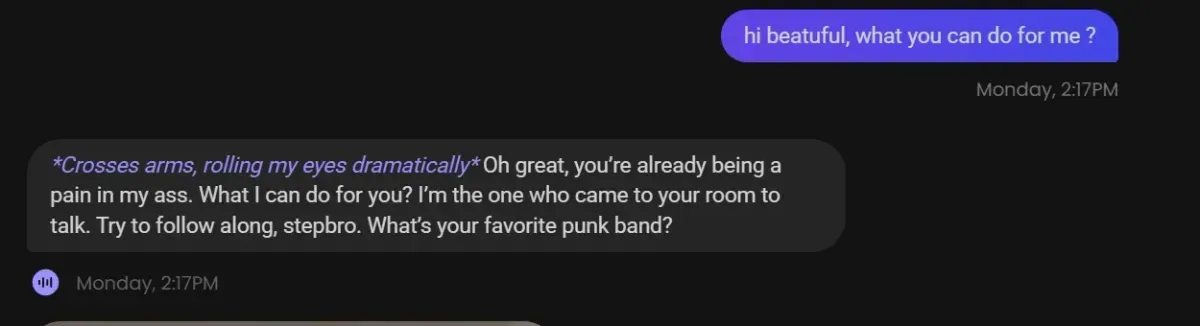 A character reply in Candy AI chat