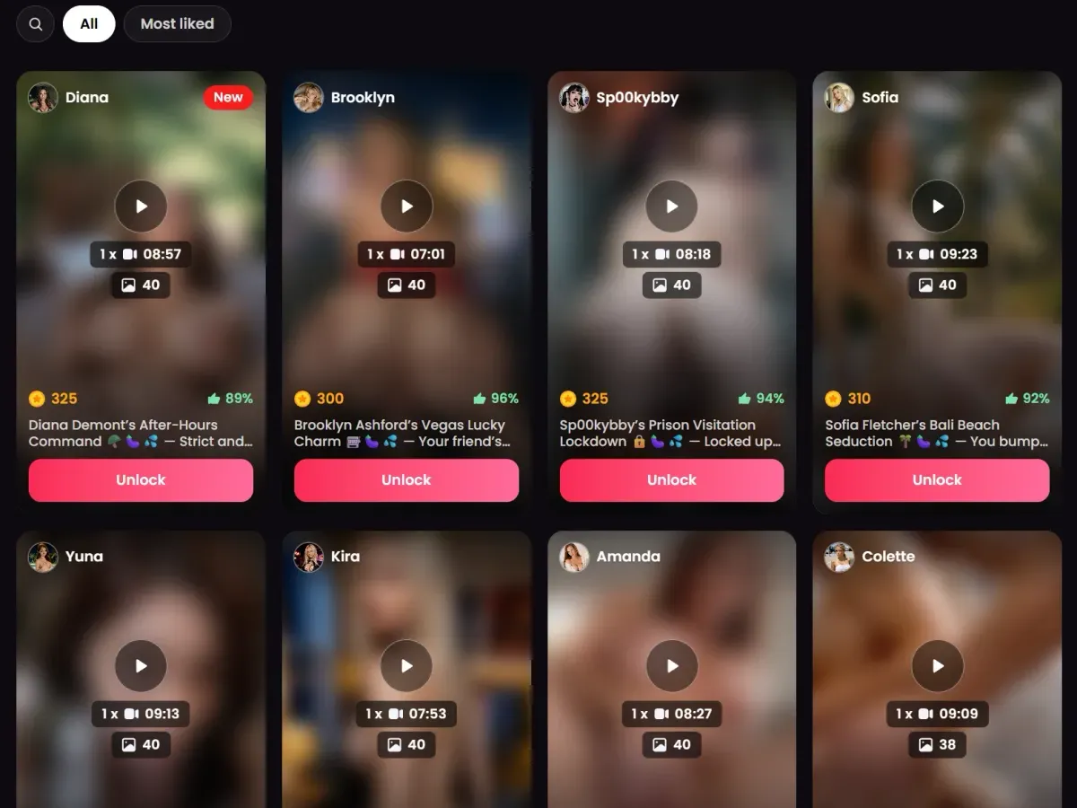 Candy AI Private Content packs shown blurred with unlock buttons